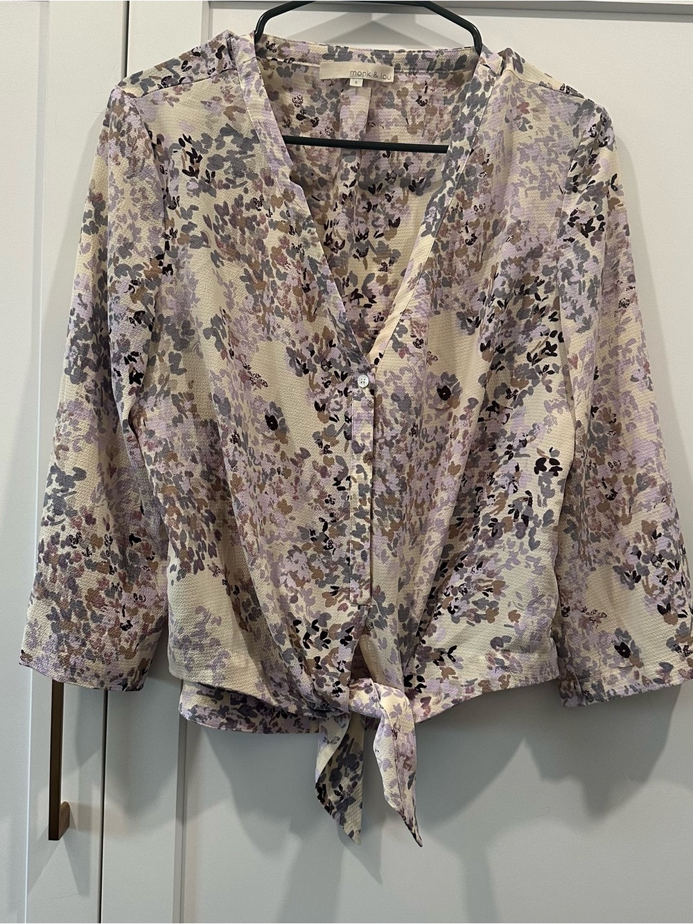 Floral Tie-Front Blouse in Lavender and Cream